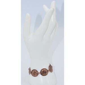 Vintage Southwest Navajo Copper Stamped Concho Floral 6 Links Bracelet 6.5"
